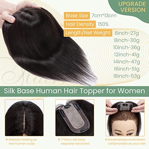 Clip in Hair Topper Human Hair with Silk Base Hairpiece