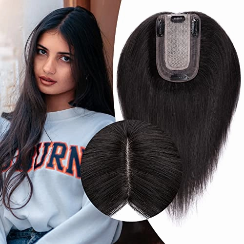 Clip in Hair Topper Human Hair with Silk Base Hairpiece