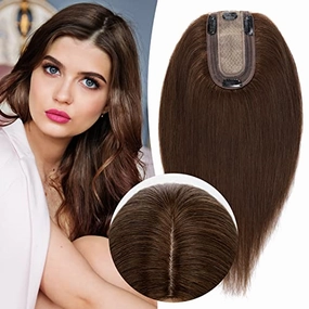 Clip in Hair Topper Human Hair with Silk Base Hairpiece
