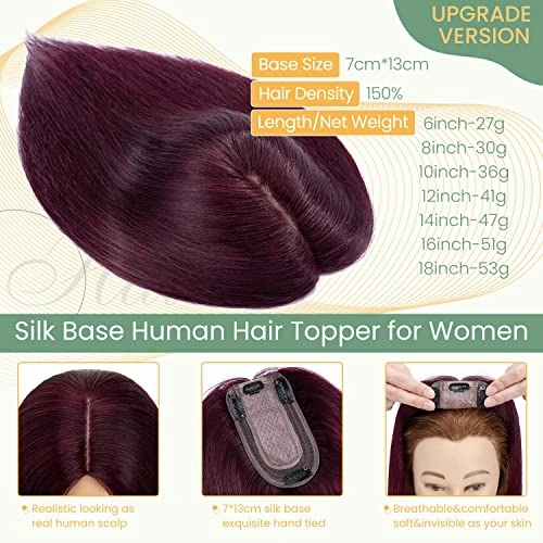 Clip in Hair Topper Human Hair with Silk Base Hairpiece