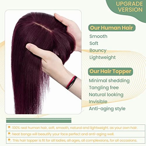 Clip in Hair Topper Human Hair with Silk Base Hairpiece