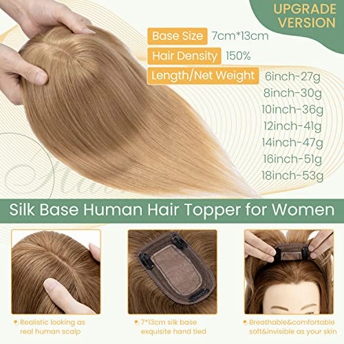 Clip in Hair Topper Human Hair with Silk Base Hairpiece