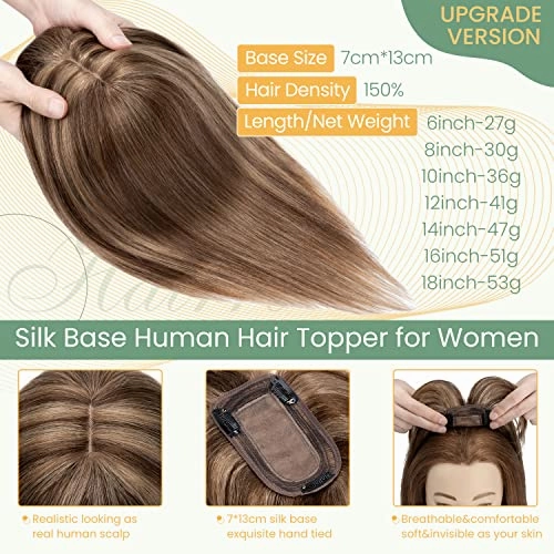 Clip in Hair Topper Human Hair with Silk Base Hairpiece
