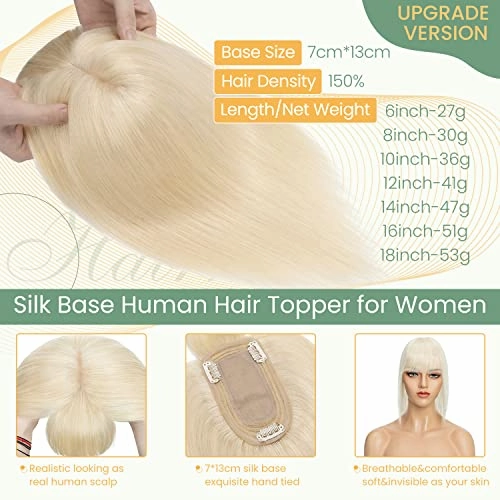 Clip in Hair Topper Human Hair with Silk Base Hairpiece