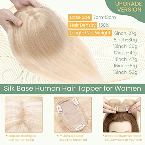 Clip in Hair Topper Human Hair with Silk Base Hairpiece