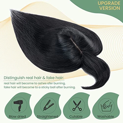 Clip in Hair Topper Human Hair with Silk Base Hairpiece