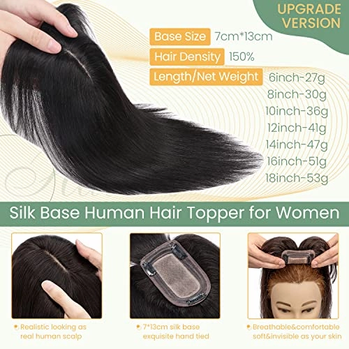 Clip in Hair Topper Human Hair with Silk Base Hairpiece