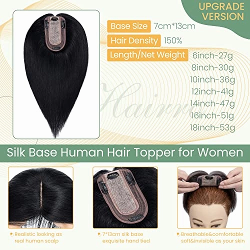 Clip in Hair Topper Human Hair with Silk Base Hairpiece