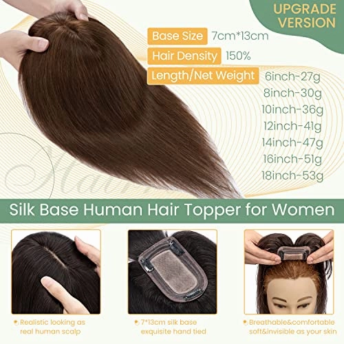 Clip in Hair Topper Human Hair with Silk Base Hairpiece