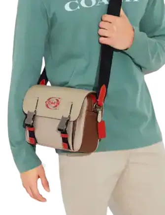 Coach Track Crossbody In Colorblock Signature Canvas With Coach Stamp