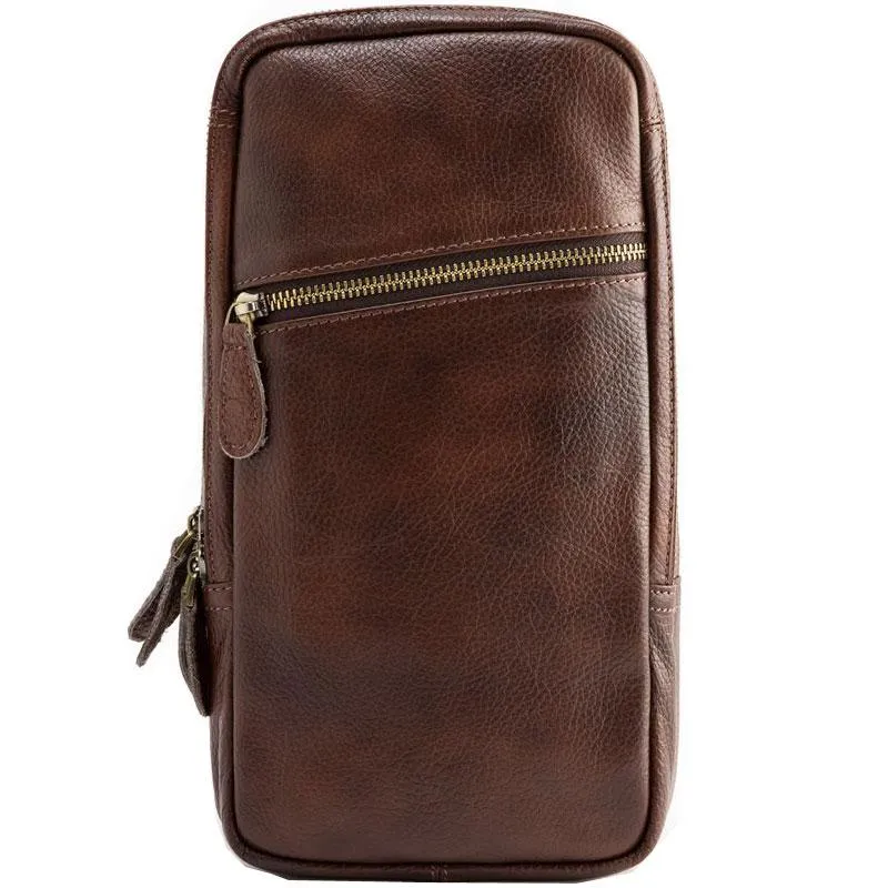 Coffee Leather Mens Sling Bag Sling Shoulder Bag Sling Chest Bag for men