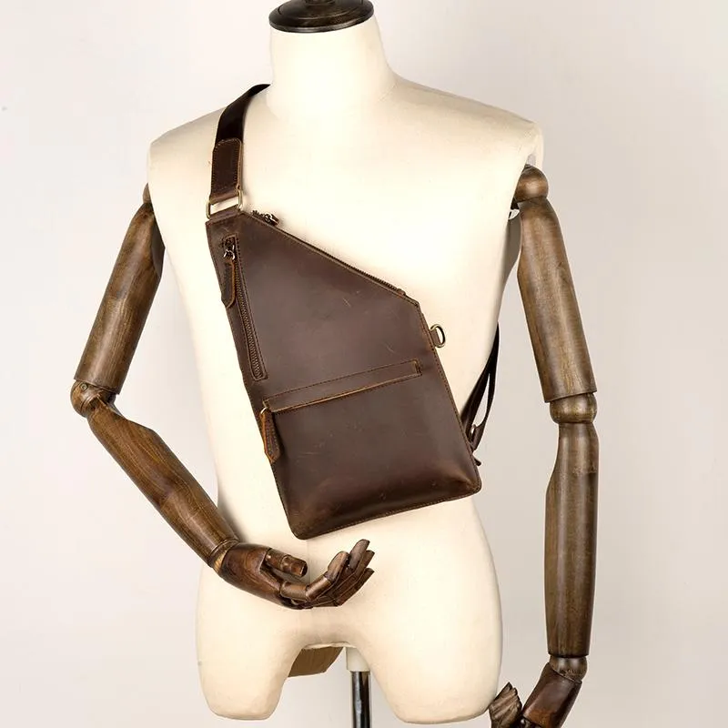 Cool Brown Leather Mens Sling Bag Crossbody Pack Messenger Bag Chest Bag for men
