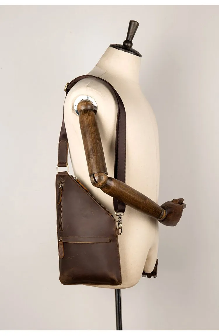 Cool Brown Leather Mens Sling Bag Crossbody Pack Messenger Bag Chest Bag for men