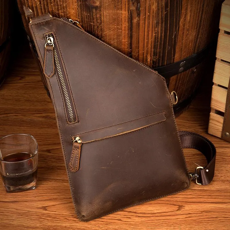 Cool Brown Leather Mens Sling Bag Crossbody Pack Messenger Bag Chest Bag for men