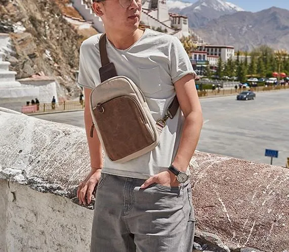 Cool Canvas Gray Mens Sling Bag Chest Bag One Shoulder Pack for men