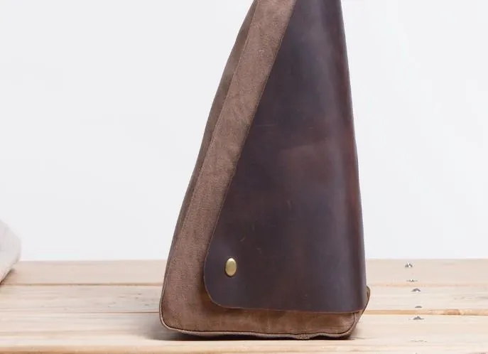Cool Canvas Leather Triangular Mens Sling Bag Chest Bag One Shoulder Pack for men