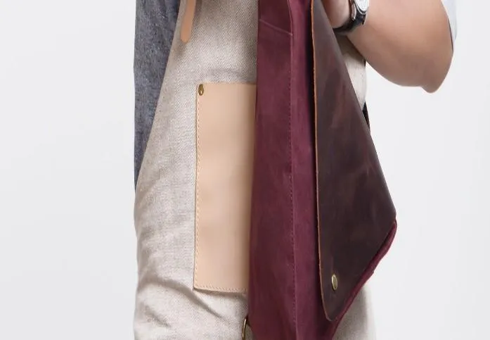 Cool Canvas Leather Triangular Mens Sling Bag Chest Bag One Shoulder Pack for men