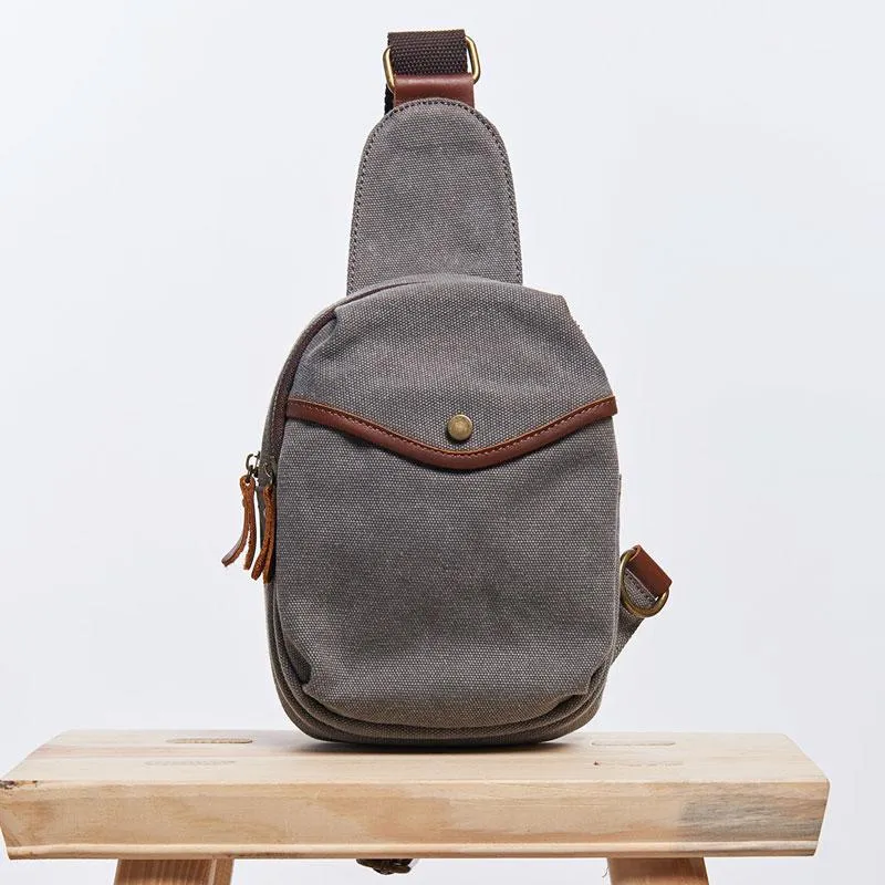 Cool Gray Canvas Mens Sling Bag Chest Bag One Shoulder Packs for men