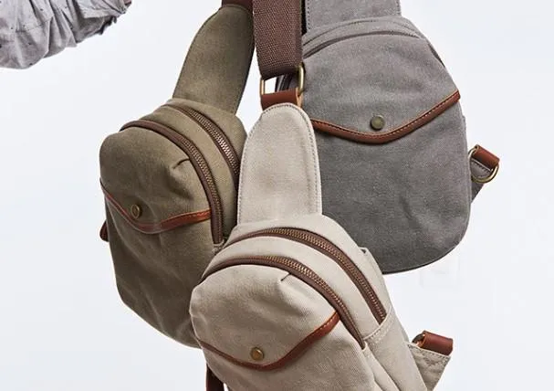 Cool Gray Canvas Mens Sling Bag Chest Bag One Shoulder Packs for men