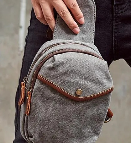 Cool Gray Canvas Mens Sling Bag Chest Bag One Shoulder Packs for men