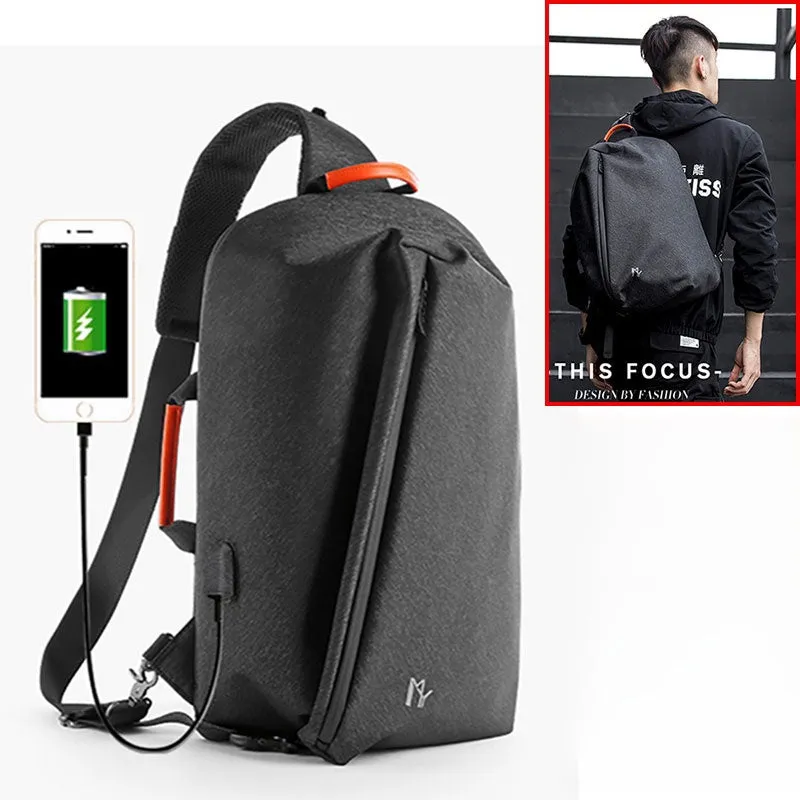 Cool Large Sling Bag For Men Waterproof Black Oxford Fabric Fashion Sling Bag For Big Guy