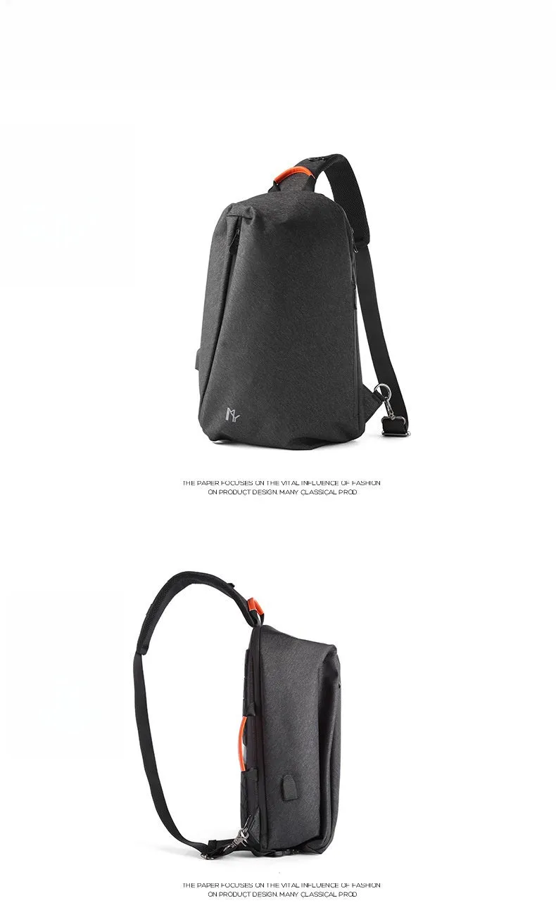 Cool Large Sling Bag For Men Waterproof Black Oxford Fabric Fashion Sling Bag For Big Guy