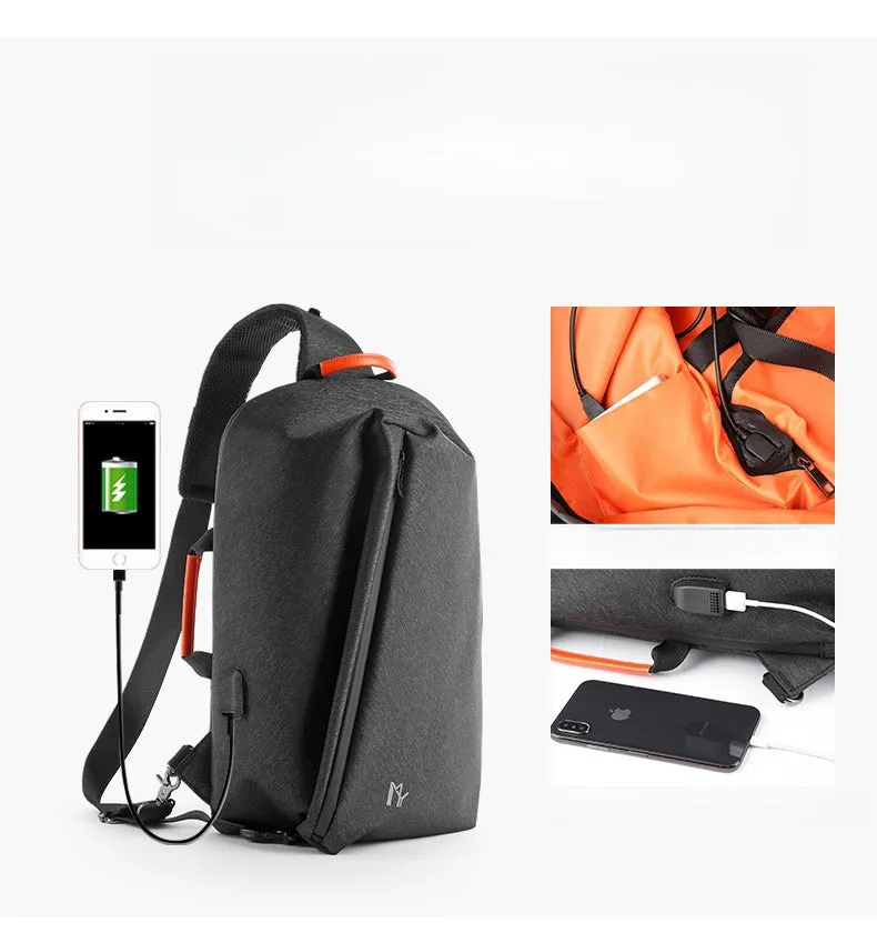 Cool Large Sling Bag For Men Waterproof Black Oxford Fabric Fashion Sling Bag For Big Guy