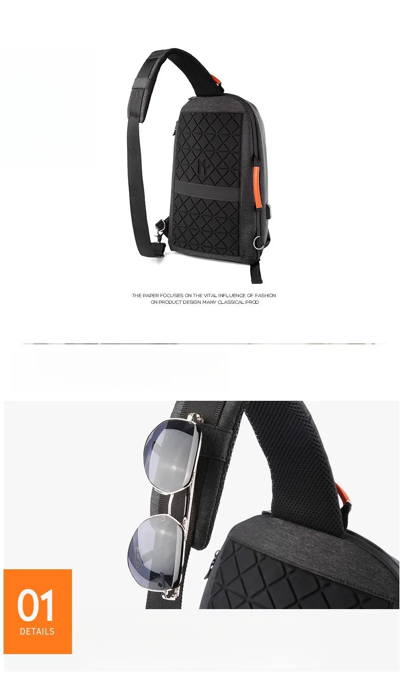 Cool Large Sling Bag For Men Waterproof Black Oxford Fabric Fashion Sling Bag For Big Guy