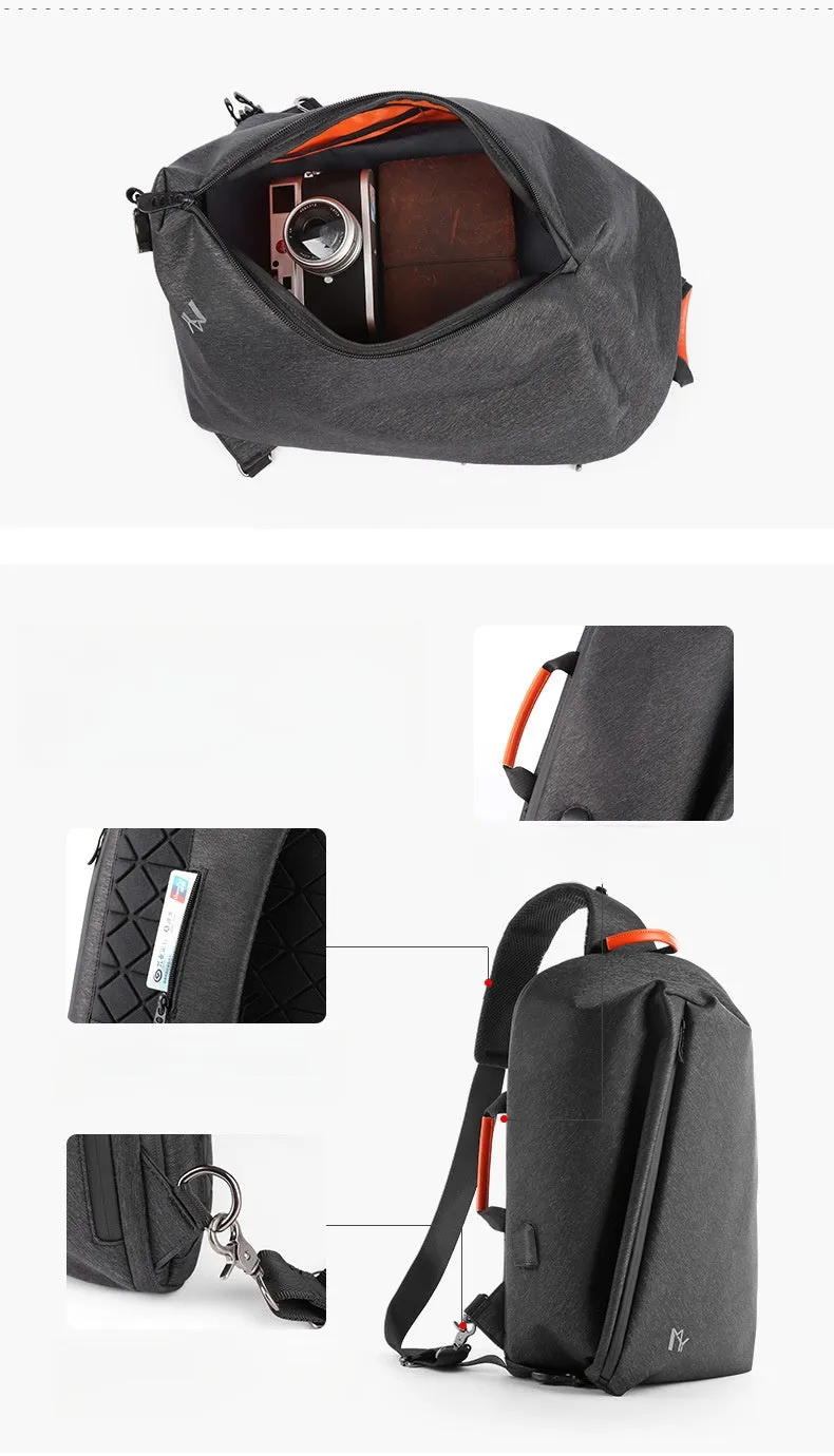 Cool Large Sling Bag For Men Waterproof Black Oxford Fabric Fashion Sling Bag For Big Guy