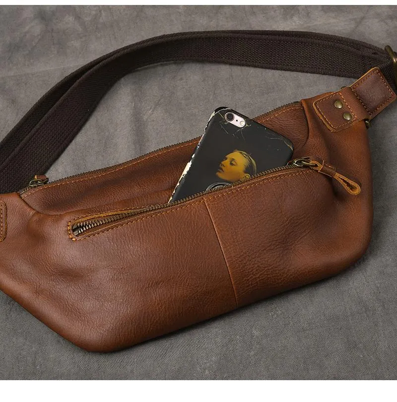 Cool Leather Mens 8" Large Brown Fanny Pack Waist Bag Hip Bag Chest Bag for Men