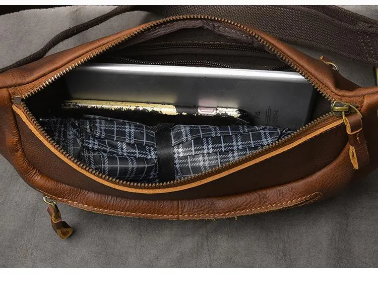 Cool Leather Mens 8" Large Brown Fanny Pack Waist Bag Hip Bag Chest Bag for Men