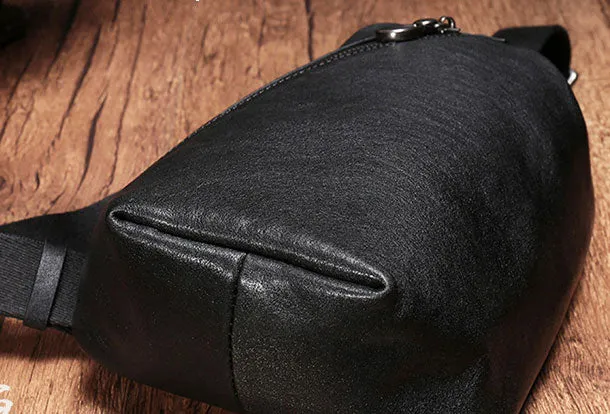 Cool Leather Mens Black Chest Bag Sling Bag Vintage Leather Sling Bags for Men