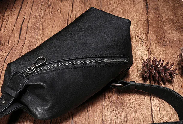 Cool Leather Mens Black Chest Bag Sling Bag Vintage Leather Sling Bags for Men