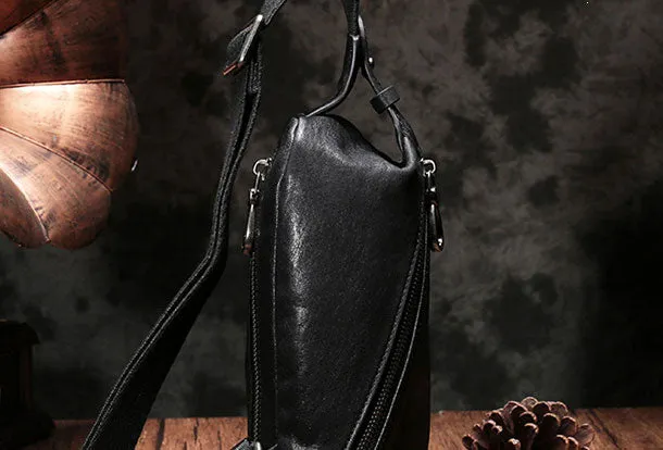 Cool Leather Mens Black Chest Bag Sling Bag Vintage Leather Sling Bags for Men