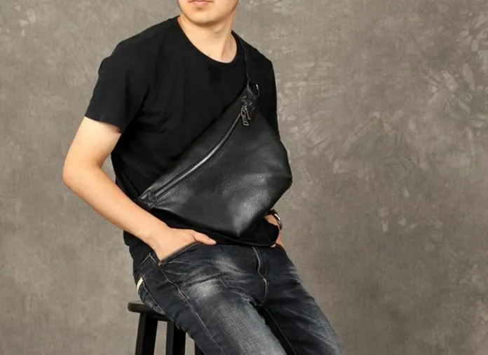Cool Leather Mens Chest Bag Sling Bag Sling Crossbody Bag for men