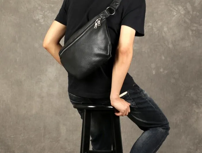 Cool Leather Mens Chest Bag Sling Bag Sling Crossbody Bag for men