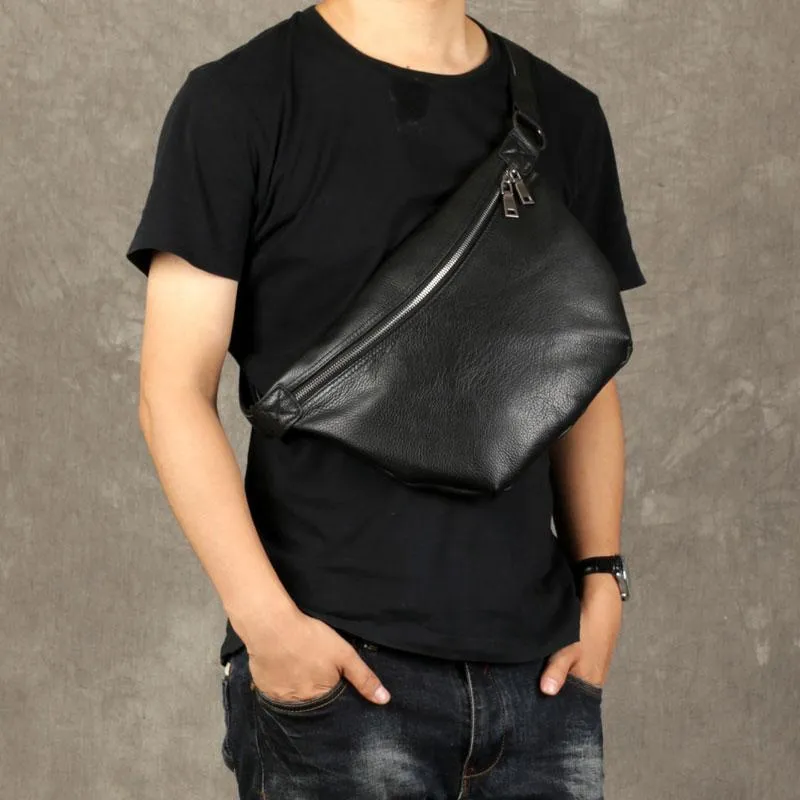 Cool Leather Mens Chest Bag Sling Bag Sling Crossbody Bag for men