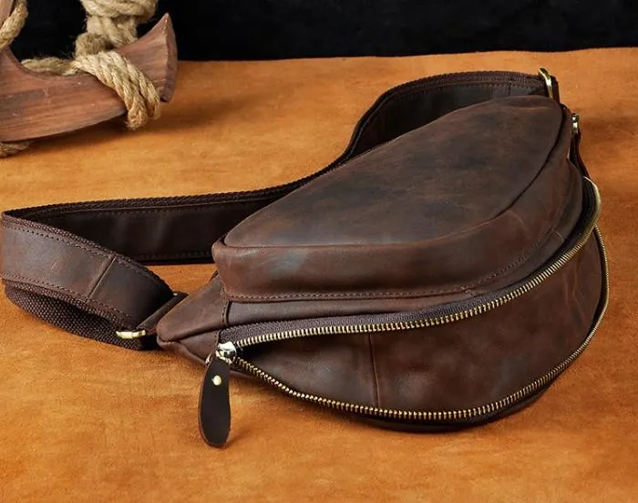 Cool Leather Mens One Shoulder Backpack Sling Bag Chest Bag Sling Backpack for men