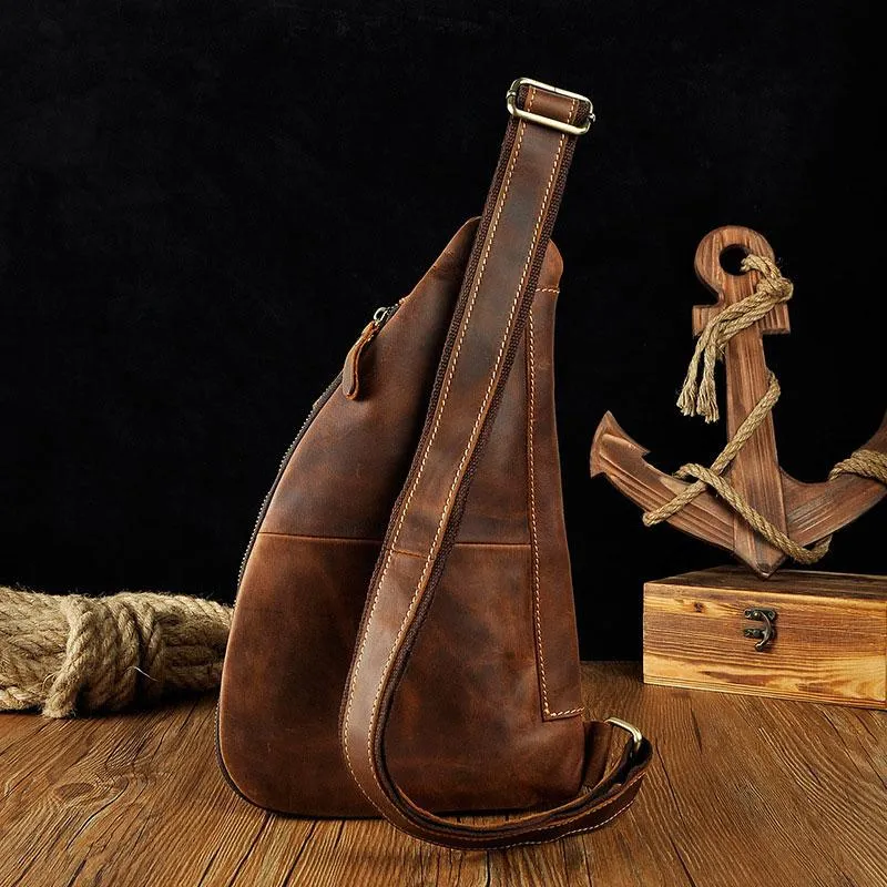Cool Leather Mens One Shoulder Backpack Sling Bag Chest Bag Sling Backpack for men