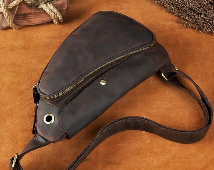 Cool Leather Mens One Shoulder Backpack Sling Bag Chest Bag Sling Backpack for men