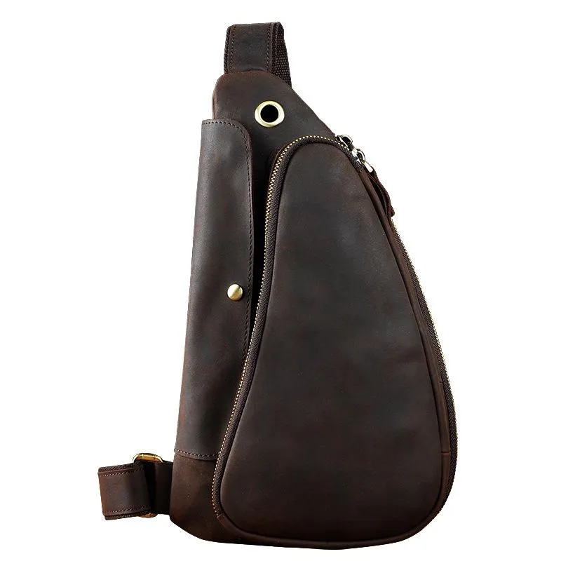 Cool Leather Mens One Shoulder Backpack Sling Bag Chest Bag Sling Backpack for men