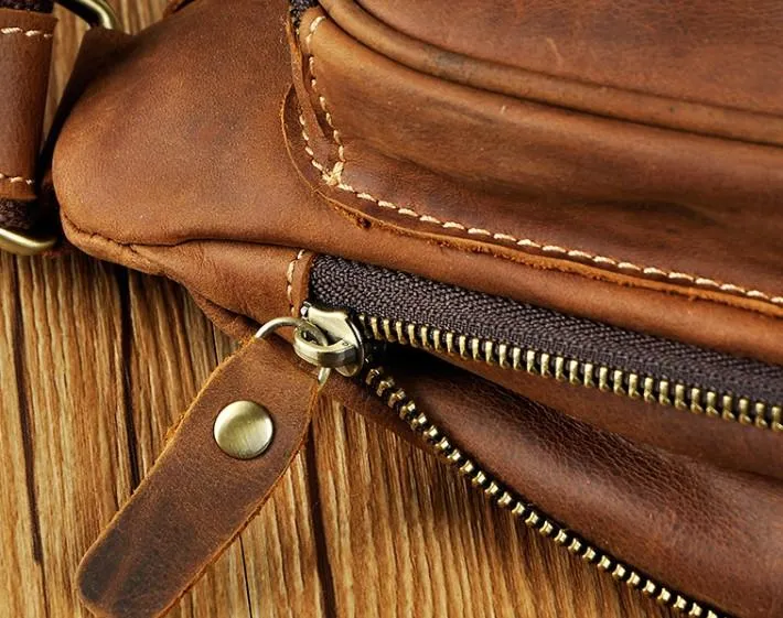 Cool Leather Mens One Shoulder Backpack Sling Bag Chest Bag Sling Backpack for men