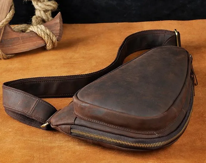 Cool Leather Mens One Shoulder Backpack Sling Bag Chest Bag Sling Backpack for men