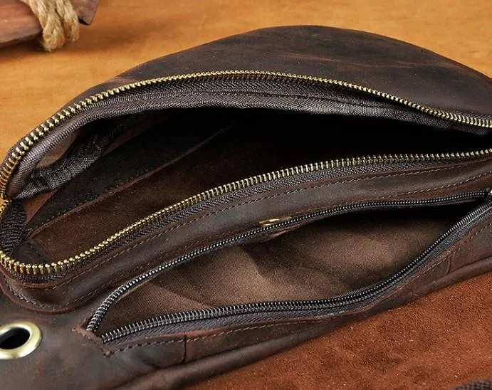Cool Leather Mens One Shoulder Backpack Sling Bag Chest Bag Sling Backpack for men