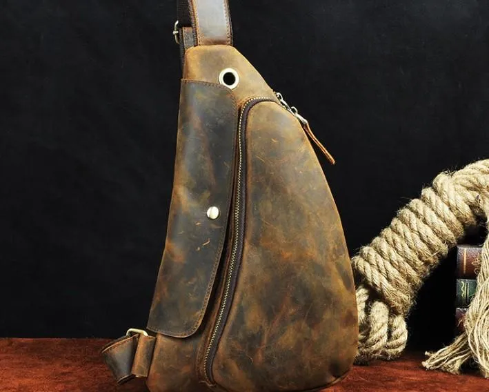 Cool Leather Mens One Shoulder Backpack Sling Bag Chest Bag Sling Backpack for men