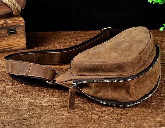 Cool Leather Mens One Shoulder Backpack Sling Bag Chest Bag Sling Backpack for men