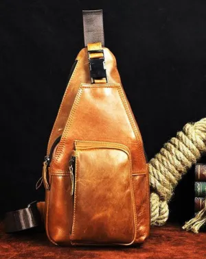Cool Leather Mens Sling Bag Chest Bag Sling Shoulder Bag Sling Backpacks for men