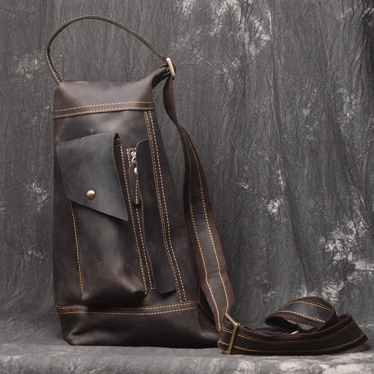 COOL LEATHER MENS SLING BAG CROSSBODY BAG Chest Bag FOR MEN