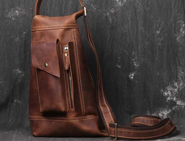 COOL LEATHER MENS SLING BAG CROSSBODY BAG Chest Bag FOR MEN