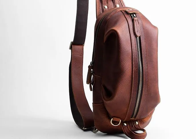 Cool Leather Mens Sling Bag Shoulder Sling Bag Chest Bag for men